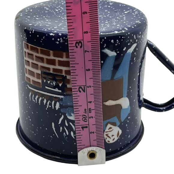 Coffee Mug Blue Speckled Enamel Graniteware Man BBQ Cooking Brick Oven Decor - Picture 12 of 13